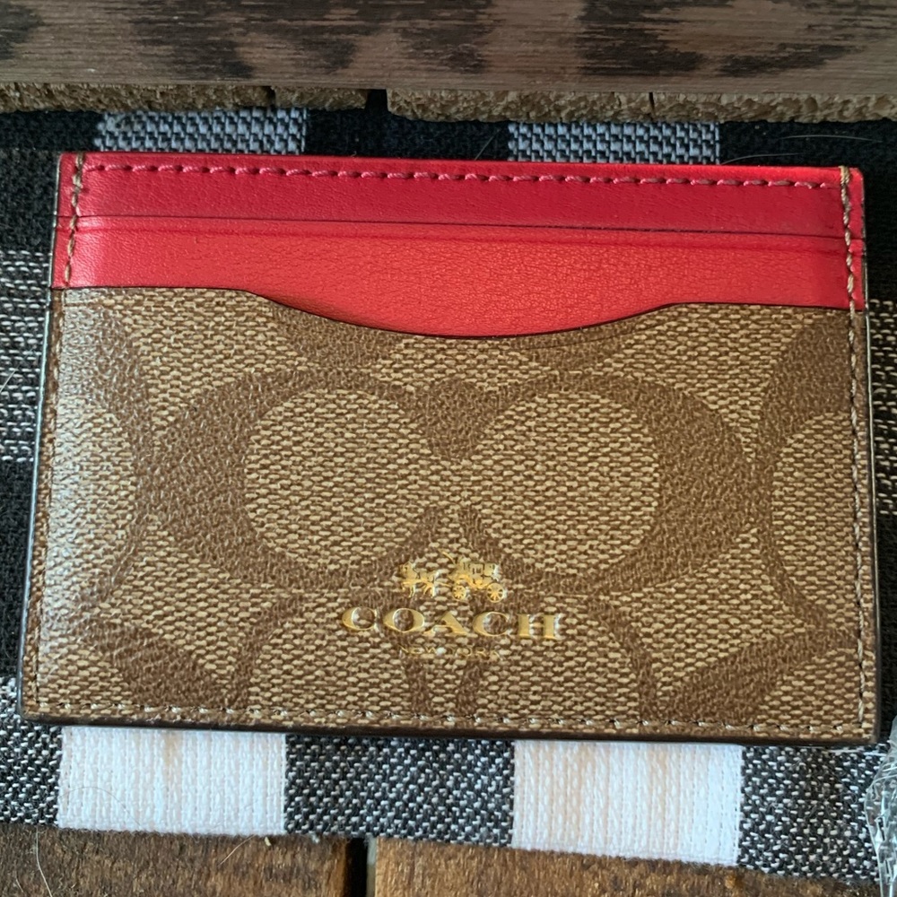 Coach card holder pink/signature print